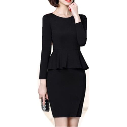 2021 Spring Autumn Office Lady Dress New Arrivals Womens Work Clothes Plus Size Female Formal Wear Slim Long Sleeve Vestido M43
