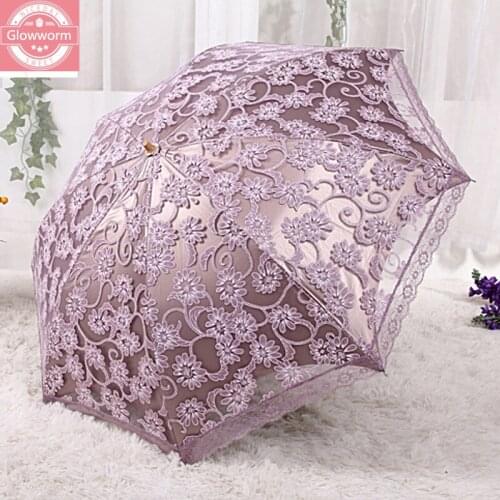 Umbrella Creative Umbrella Two fold Sunshade Lace vinyl UV protection sun umbrella