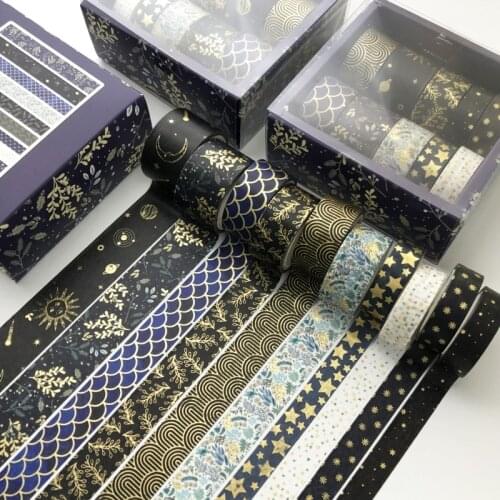10pcs/set Gold Black Bronzing Combination Washi Tape Cute Decor Masking Tape Stickers DIY Journal School Supplies F6742