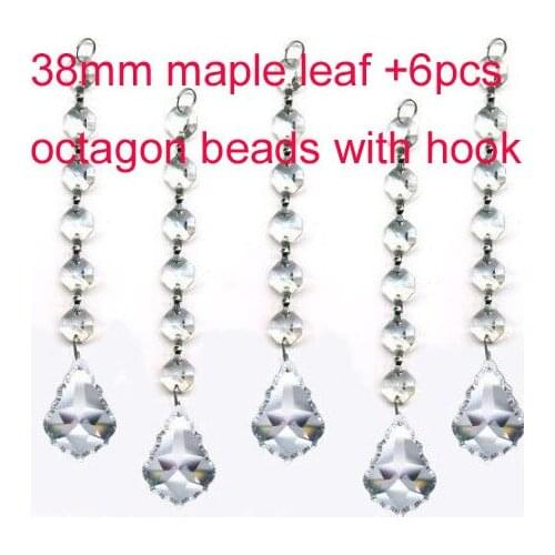 10pcs/lot 38mm maple leaf +6pcs octagon beads with metal hook for crystal glass chandelier parts