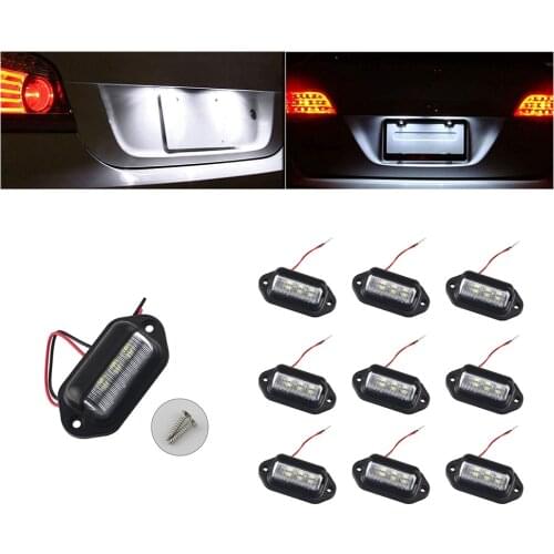 10pcs Universal 12V 24V 6LED License Plate Lamp Light Taillight Dome/Cargo Lights For Cars Truck Trailers Motorcycle Boat