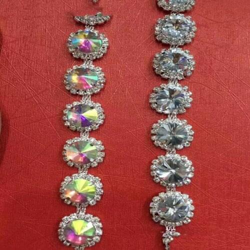 10Yards Bridal Appliques And Trims Flowers Shape Rhinestone Trim Clear AB Stones For Dresses