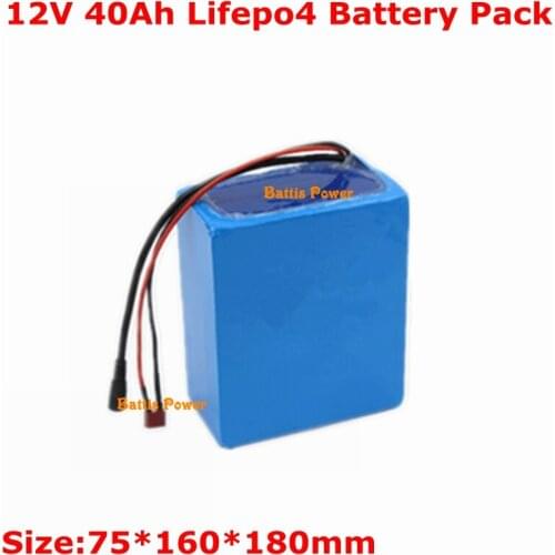 12v 40Ah lifepo4 battery pack 12v 40ah high capacity lithium battey for outdoor power supply fishing e-bike scoote + 3A charger