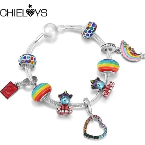 2021 Trend Womens Bracelets on Hand Fits DIY Enamel Rainbow Unicorn Beads Charm Bracelets For Women Kids Jewelry Gift 29 Styles