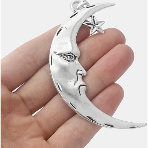 3PCS Vintage Large Man Moon Face Crescent Charms Star Pendants for DIY Jewelry Findings Making 84mm