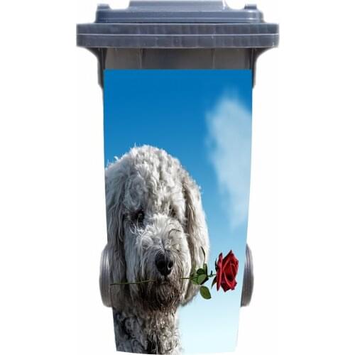 3D Dog Pick Rose Rubbish Bin Sticker Wallpaper mural Wall Print Decal Removable Wall Mural Photo self adhesive Gift