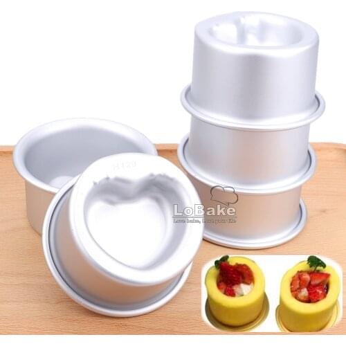 5pcs/lot 3 inches concavo-convex heart shape hollow aluminium pudding jelly cake mould cheese mousse mold DIY baking stuff