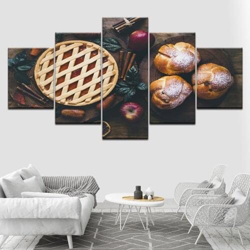 Bread and fruit on table 5 Piece HD Wallpapers Art Canvas Print modern Poster Modular art painting for Living Room kitchen Decor