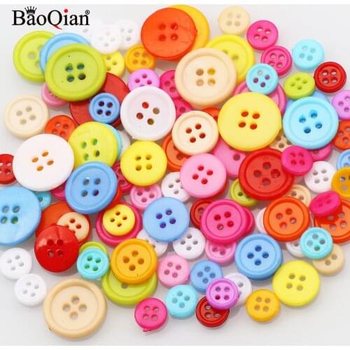 50pcs 9mm-25mm Mixed Color Round Resin Buttons 4 Holes Sewing Button For Clothing Scrapbooking Crafts DIY Apparel Accessories