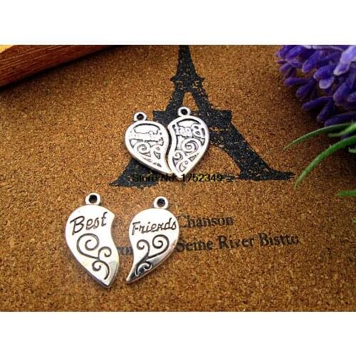 8set 23*23MM Antique silver the half heart and best friend branch line charms pendants