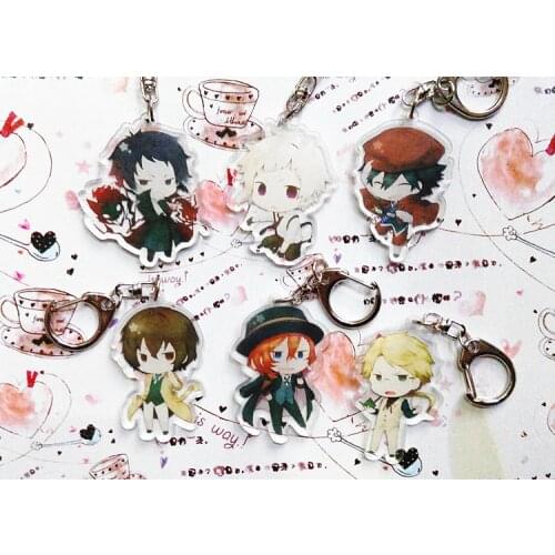 Anime Bungo Stray Dogs Dazai Osamu Nakajima Atsushi Edogawa Ranpo Doppo Dobleside Print keychain Keyrings