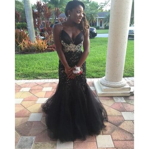 Noble Afric Style Black Brilliant Rhinestone Tulle Evening Dresses Long 2019 Sexy Sheer Mermaid Formal Dresses Vestidos De Festa