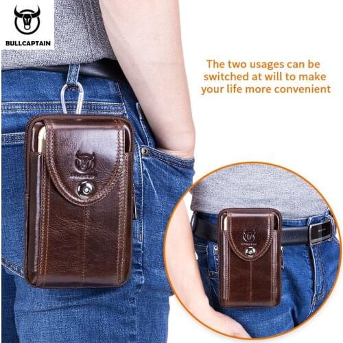 Brand Authorized Genuine Leather Mens Belt Waist With Hook Outdoor Small Phone Money Key Pouch Storage Bag Bum Purse Trendy