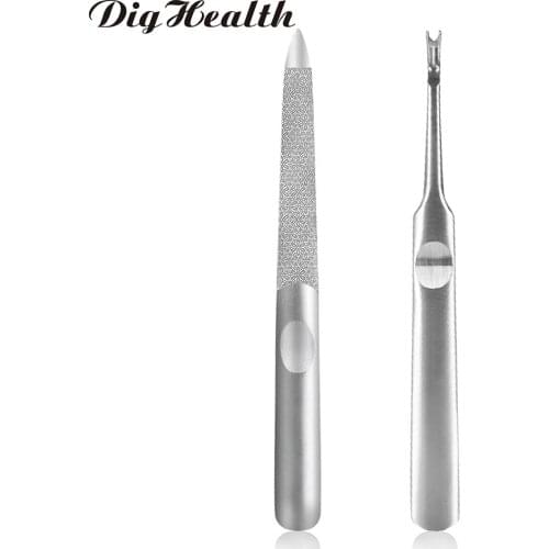 Dighealth 2pcs Nail File Cuticle Pusher Remover Callus Dead Skin Fork Cuticle Pusher Trimmer Nail Art Manicure Pedicure Tool