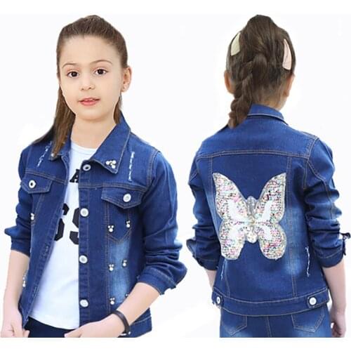 Girl casual denim printed butterfly Mickey long sleeve lapel jacket jacket for baby spring and Autumn fashion design