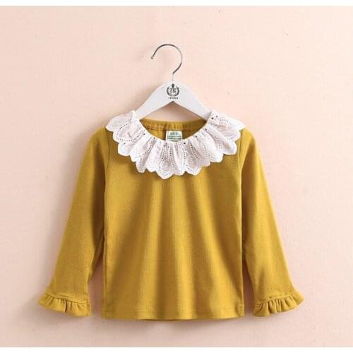 2020 Lacework Girls T-Shirt Long-sleeve Baby Kids O-neck Bottoming Shirt for Children Clothes New Spring Girl Tops