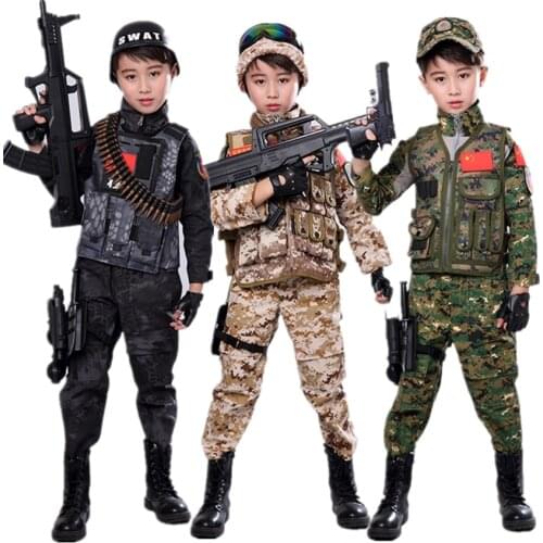 Camouflage Carnival Halloween Costume for Kids Girl Boy Special Force Military Uniform for Children Party Disguise Vest Fancy