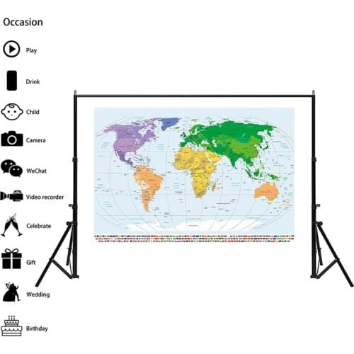 150x225cm Non-woven World Map Mercator Projection Without National Flags for Education Culture World Map Wallpaper Decoration