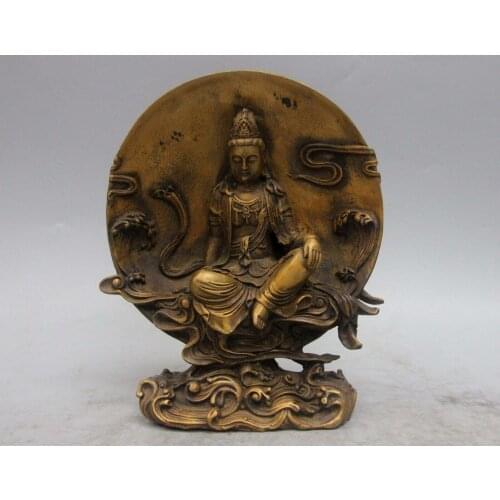 Chinese Fane Bronze Copper Moon Goddess Free GuanYin Kwan-Yin Bodhisattva Statue