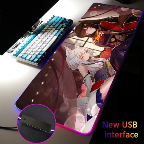 RGB Mouse Pad USB Hub Azur Lane Anime Fox Girl MousePad Carpets Four USB Docking Dock Typec Interface Multi-interface Desk Mat