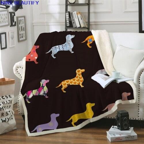 Yoga Mat Blanket Picnic Sofa Cushion Blanket Thick Double-layer Plush Dachshund Sausage Print Carry Blanket Tapestry Wholesale
