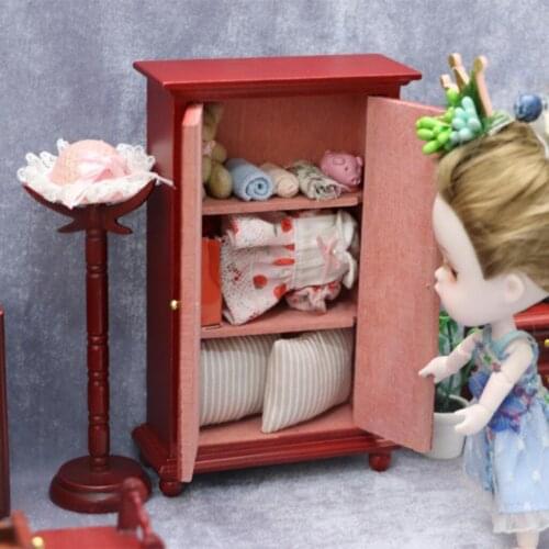 1/12 Scale Dolls House Miniature Wardrobe Model Birch Wood Mini Toys