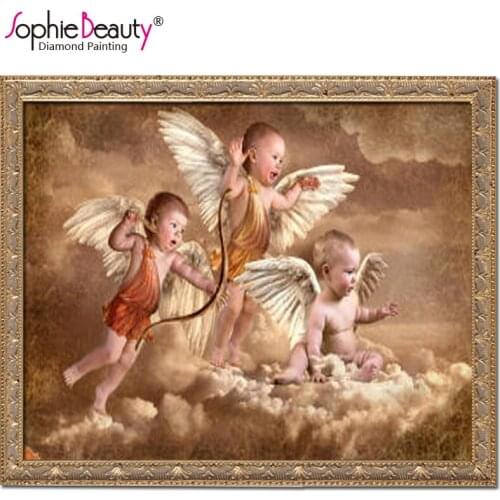 NEW 5D Diy Diamond Painting Cross Stitch Three Cupid Angel Wall Sticker Painting Diamond Mosaic Diamond Embroidery Set