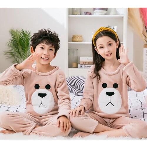 Baby Boy Girl Clothes Pajamas Set Flannel Fleece Teenager Child Warm New Catoon Bear Sleepwear Kids Home Suit Winter Fall Spring