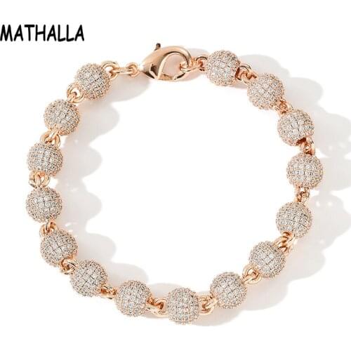 MATHALLA 8MM Round Ball Necklace Hip Hop Jewelry High Quality Ice Crystal Cubic Zircon Gold Silver Ladies Necklace as a Gift