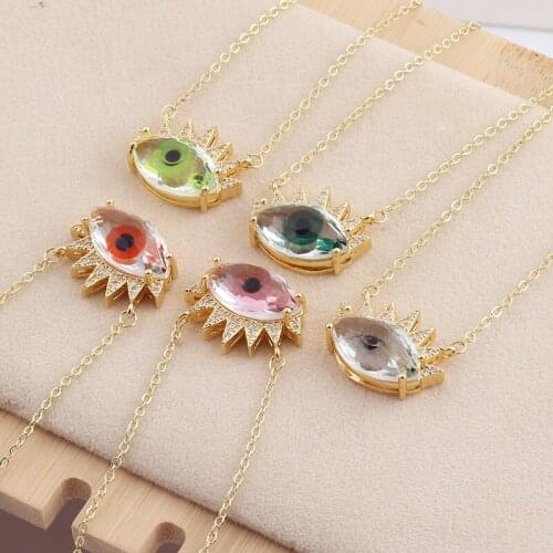 Vintage Ethnic Crystal Turkey Evil Eye Necklace For Women Gold Color Colorful Eye Pendant Choker Clavicle Chain Turkish Jewelry