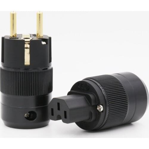 Pair Unprint pairs High End Brass 24K gold Plated EUR Schuko EU Power Plug & pure copper IEC Connector plug