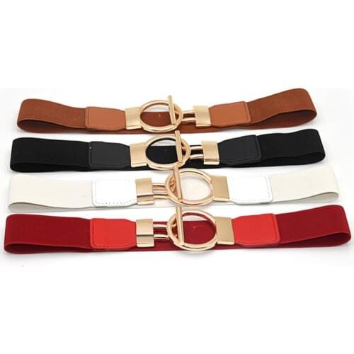 Simple Wide Waistband Women Metal Round Buckle Decoration Dresses Jacket Belt