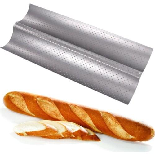 2 Grid Silver Baguette Mold Baking Oven With Long Baguette Mold With Air Holes Home Baking Pan Non-stick Plate Toast Bakeware