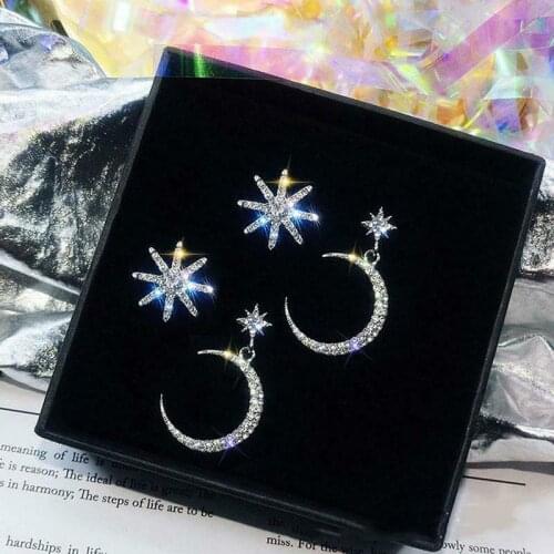 Earrings Jewelry Dangle Moon C Star Diamante Crystal Drop Rhinestone Ear