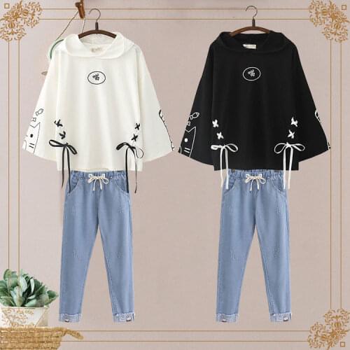 Students Spring Summer Japanese Girl Hoodie Casual Two-piece Harajuku Y2k Streetwear Anime Hoodie Kawaii Clothing Aesthetic