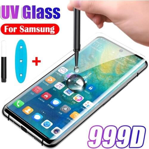 UV Liquid Full Glue Tempered Glass For Samsung Galaxy S10 S20 S8 S9 Plus Note 20 8 9 10 Plus Full Screen Protector S20 S10 E 5G