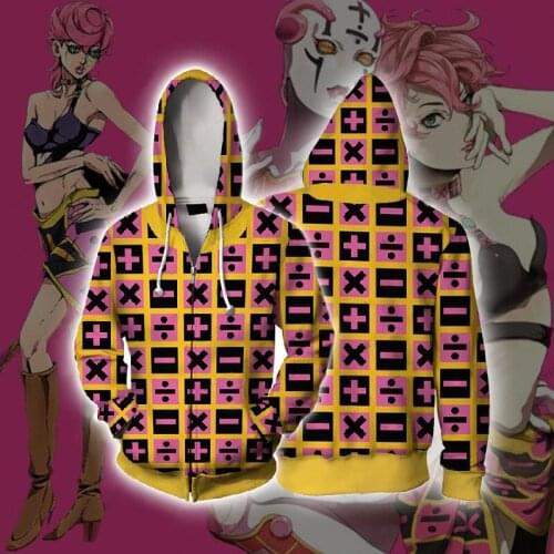 Japanese Anime Costumes Jojo Bizzare Adventure Trish Una Hoodies Sweatshirts Male Streetwear Zipper Hat Jackets Coat Cosplay