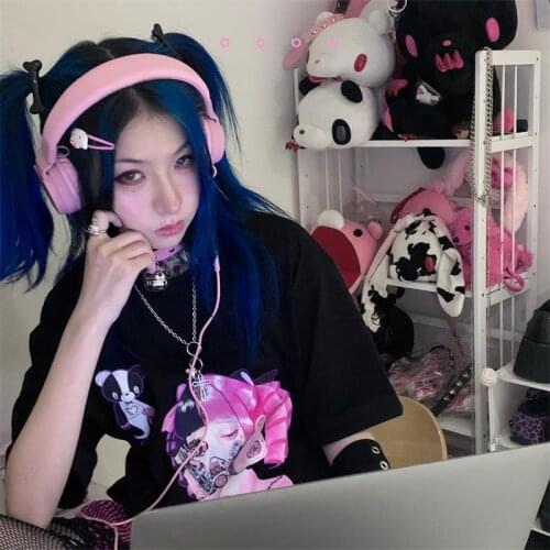 Cartoon Horror Graphic T-shirt Women Character Print Loose Punk Japanese T Shirts Pullover Top Harajuku Street Tees creativity