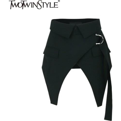 TWOTWINSTYLE Black Irregular Hem Skirt For Women High Waist Side Split Mini Skirts Female Summer Fashion New Clothing 2021 Tide