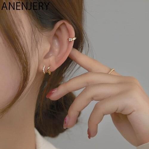 925 Sterling Silver Small Hoop Earrings for Women Girls Shiny Zircon Geometric Flower-shape Earring Party Jewelry 2020 S-E1337