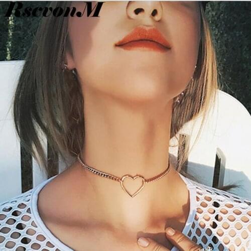 RscvonM Hollow Heart Choker Necklaces For Women Clavicle Colar Statement Necklace Collares Heart Dainty Pendant Necklace Gift