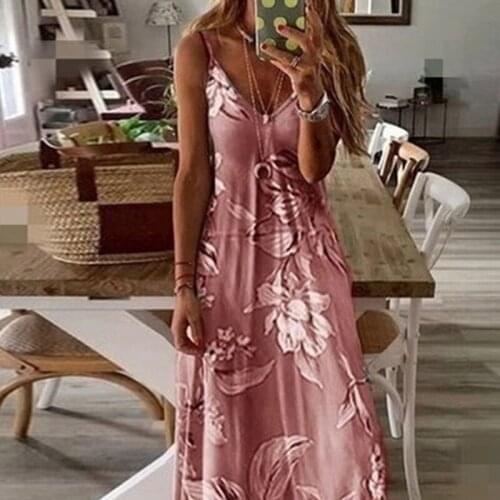 S-8XL Plus Size Women Maxi Dress Summer Casual Sexy Boho Printed Long Dresses Sleeveless V Neck Ladies Dress Loose Vestido