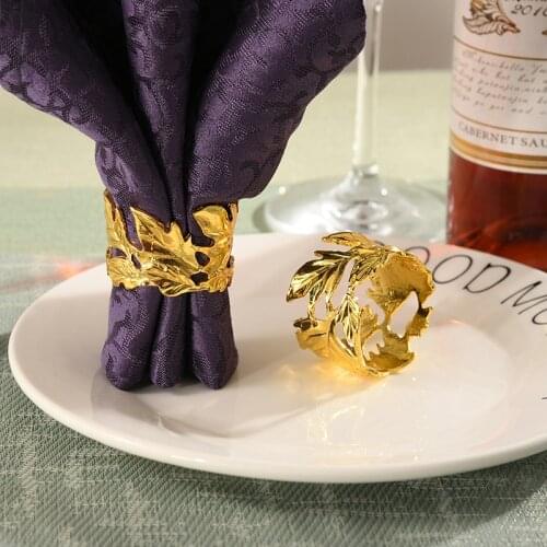 10pcs Fashion Leaf Napkin Ring Gold, Silver, Rose Gold Napkin Button Hotel Napkin Ring