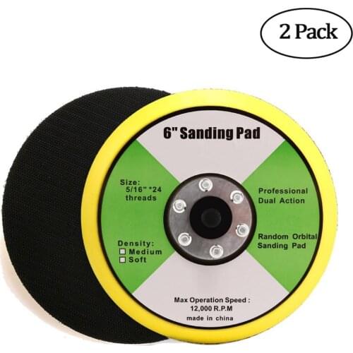 2PCS 6 Inch 125mm 5/16"-24 Thread PU Hook&Loop Backer Backing Pad for Air Sander and Dual Action Car Polisher 6 Inch