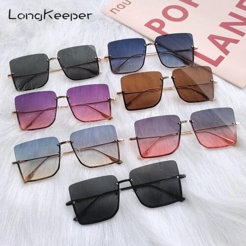 2021 New Semi-rimless Sunglasses Women Retro Oversized Square Sun Glasses For Female Metal Half Frame Eyewear lunette de soleil