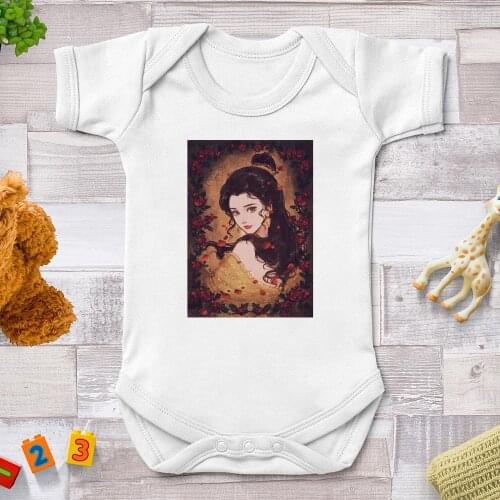 2021 Newborn Baby Clothes Short Sleeve Girl Boy Clothing Cute Disney Princess Printed Rompers Costumes White 0-24M
