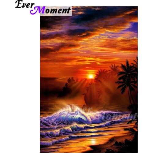 Ever Moment Diamond Painting Coconut Tree Wave Mosaic Decoration For Home Diamond Embroidery Cross Stitch Handmade ASF1880