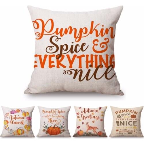 Autumn Harvest Thanksgiving Home Decorative Sofa Throw Pillow Watercolor Nordic Cotton Linen Pumpkin Letter Print Cushion Cover