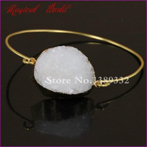 Druzy Bangle Bracelet, Natural White Druzy Nature Stone Bangle, Druzy Drusy Cryatal Quartz Stone Bangle bracelet