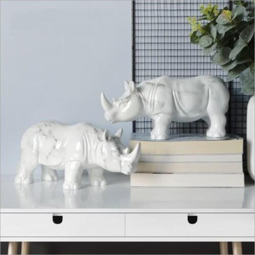EUROPEAN RESIN MARBLED RHINOCEROS ORNAMENTS HOME LIVINGROOM TABLE FIGURINES CRAFTS HOTEL COFFEE OFFICE DESKTOP FURNISHING DECOR